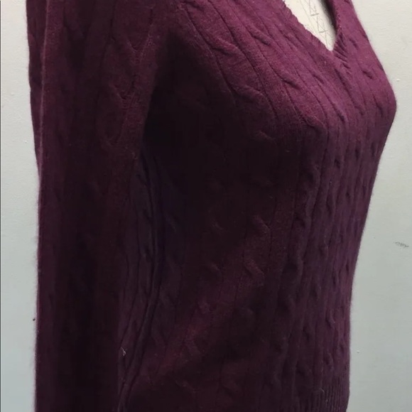 Eddie Bauer Cable Knit Violet Small Cotton Angora L/S  V-Neck Women Sweater - Picture 5 of 11